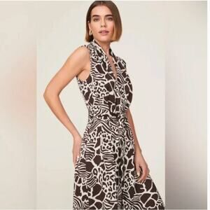 Adam Lippes Womens Collective Animal Print Wide Leg Jumpsuit Brown Size 8